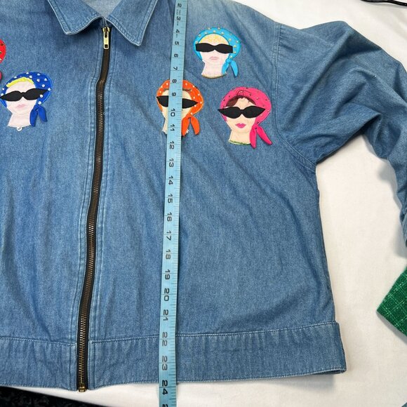 Vintage Denim Zip Up with Lady Appliqué CC Sportswear 80s Pin-Up 50s Retro Large - Picture 6 of 15